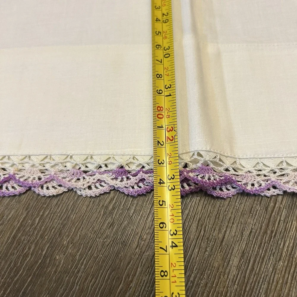 Vtg Stevens Mohawk Cotton Linens 4pc Hand Crochet Purple Floral Pillowcase Shams